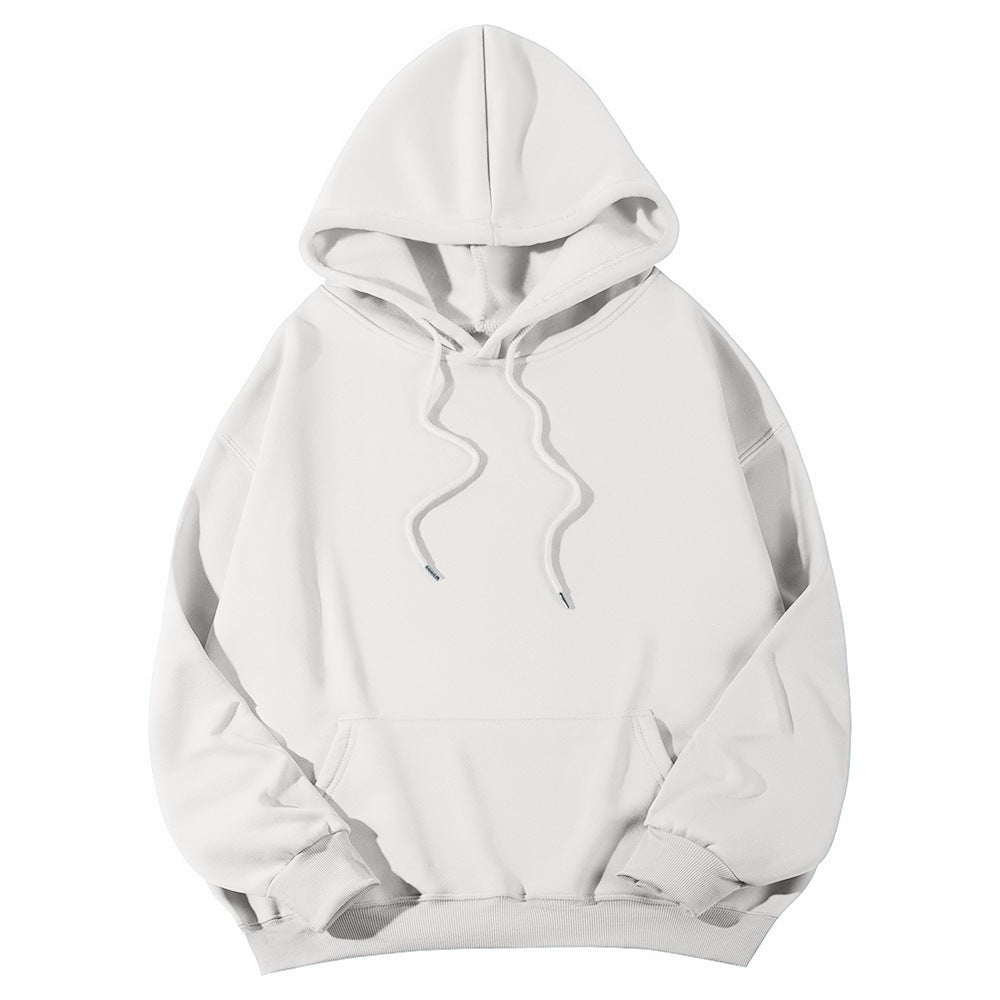 Unisex minimalistischer Kapuzenpullover mit verlängertem Rücken und Kängurutasche Drune