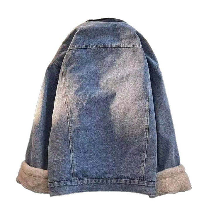 Damen oversized Jeansjacke mit Innenfutter aus Teddyfell Drune