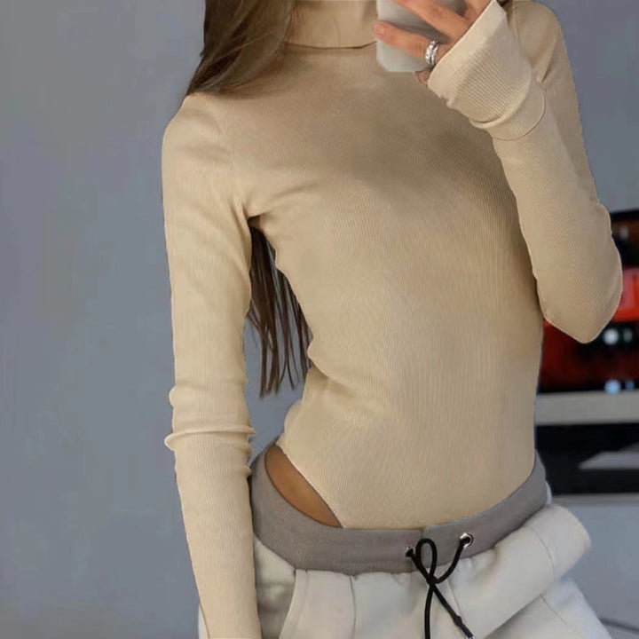 Damen langärmliges Turtleneck-Oberteil aus feiner Rippstruktur Drune