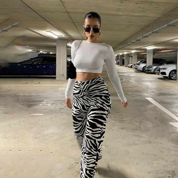 Damen Elegante Zebra-Print High-Waist Hose Drune