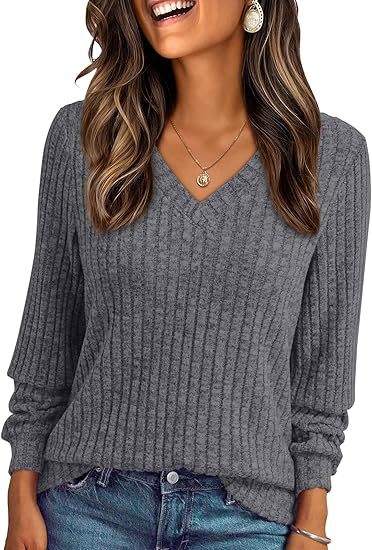 Damen Weicher Rippstrickpullover mit V-Ausschnitt Drune