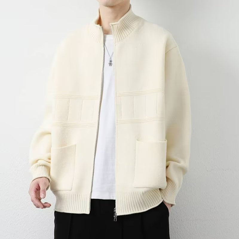 Herren Trendige Strickjacke mit hohen Kragen und Reißverschluss Drune