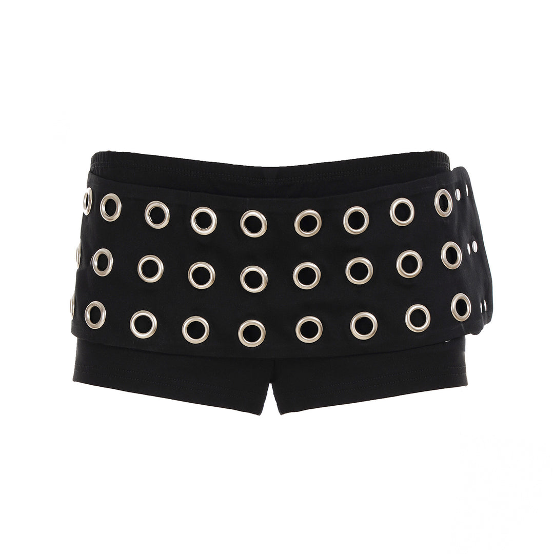Damen Minirock mit kreativem Schnallendesign und kontrastierenden Ösen Drune