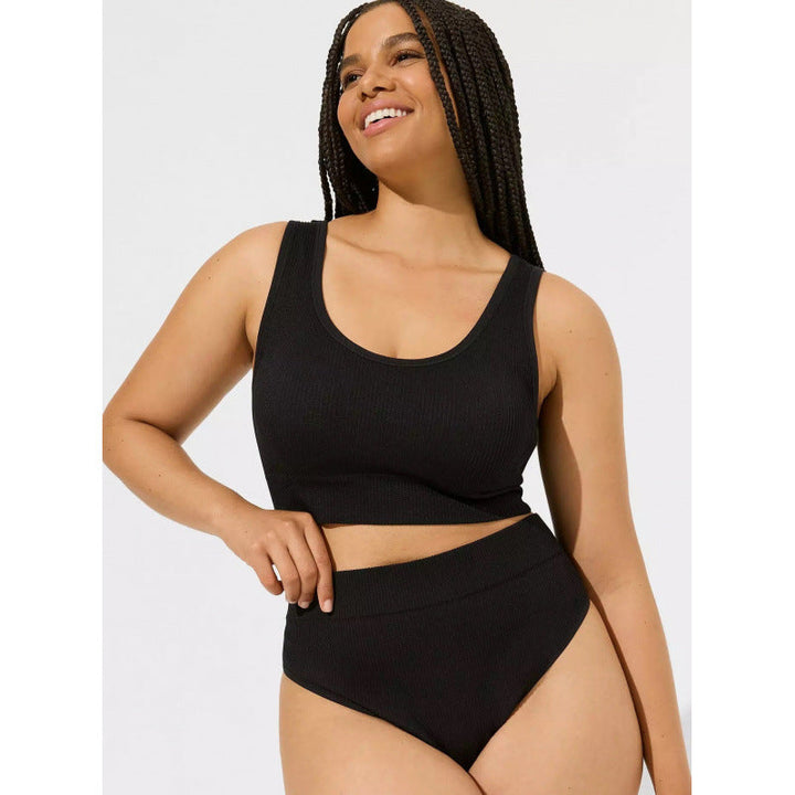 Damen Hochbund Bikini-Set mit strukturierter Oberfläche und modischem Crop-Top Drune