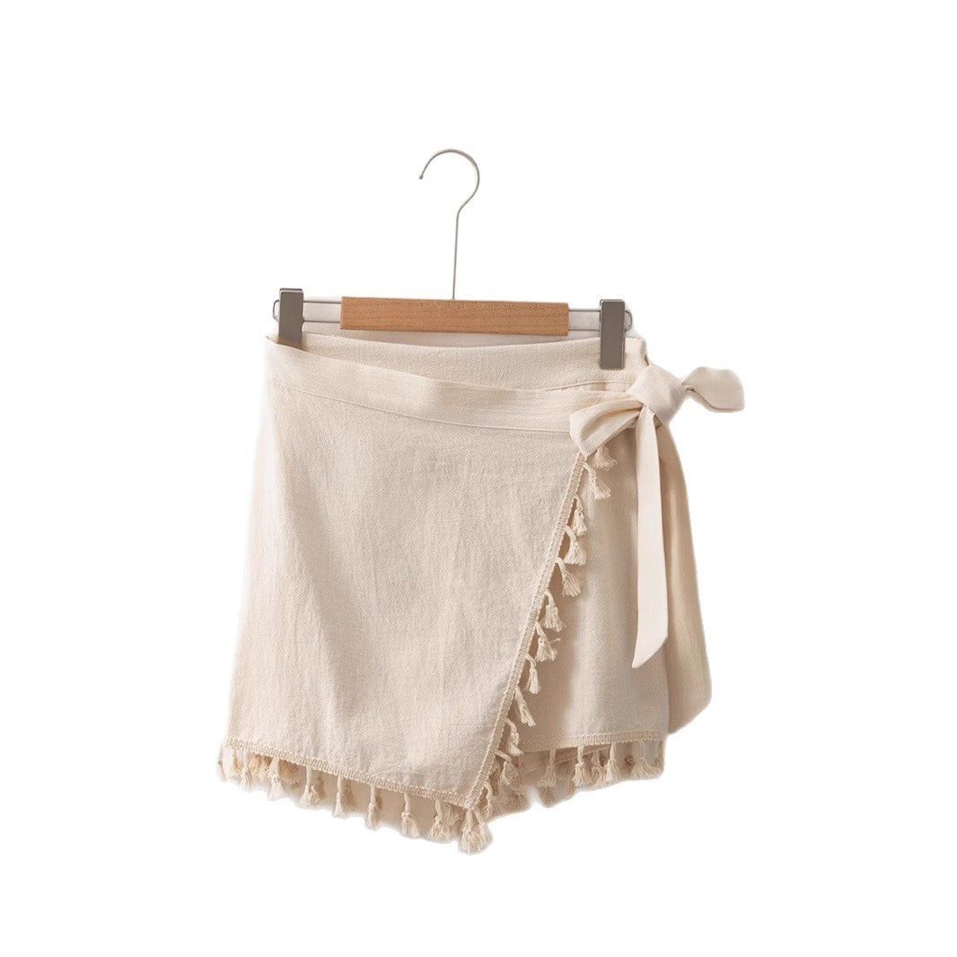 Damen Wickelrock mit verspieltem Quastensaum Drune