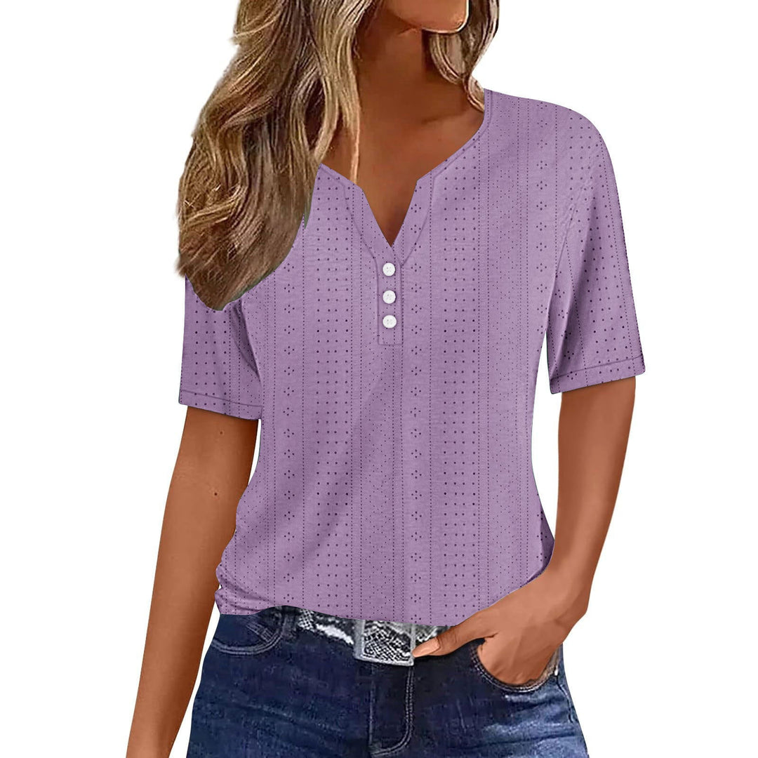 Damen Kurzarmshirt mit modischer Knopfleiste und Struktur Drune
