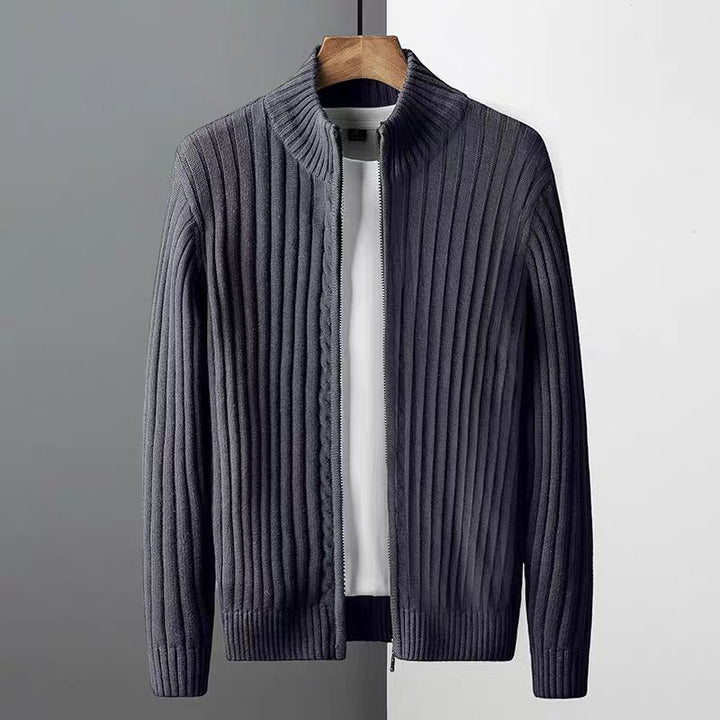 Herren Rippenstruktur-Zipjacke aus Baumwollmix mit Stehkragen Drune