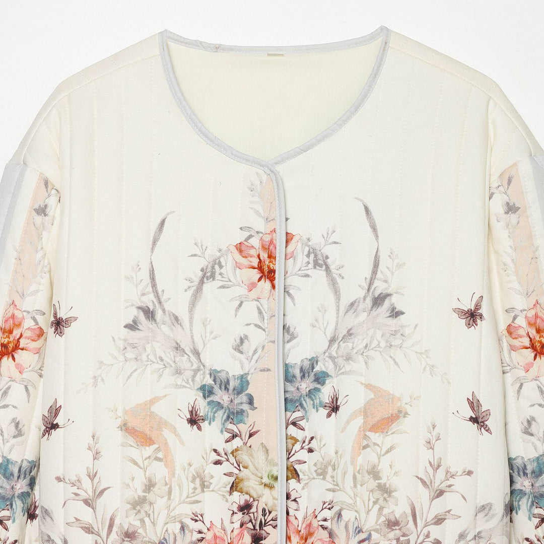 Damen Gepolsterte Cropped Jacke mit floralem Alloverprint und Rundhalsausschnitt Drune