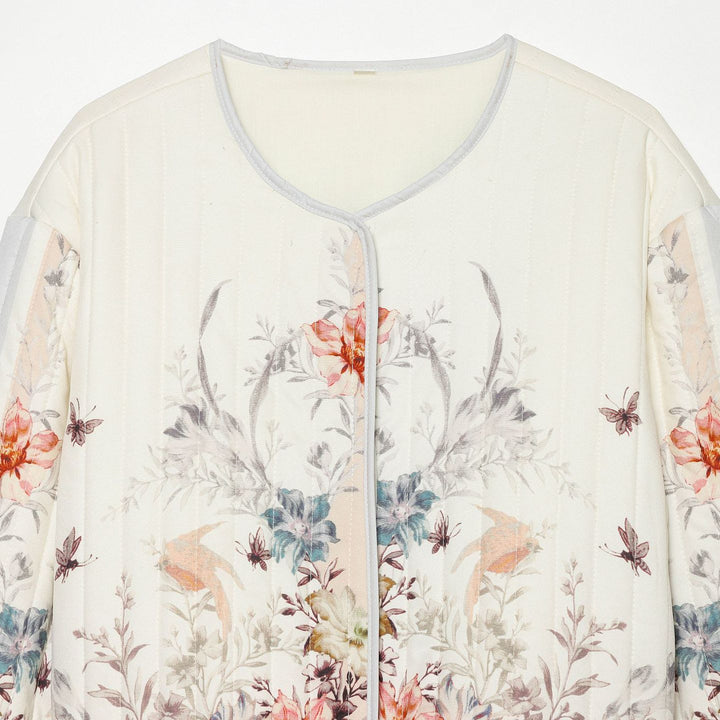 Damen Gepolsterte Cropped Jacke mit floralem Alloverprint und Rundhalsausschnitt Drune