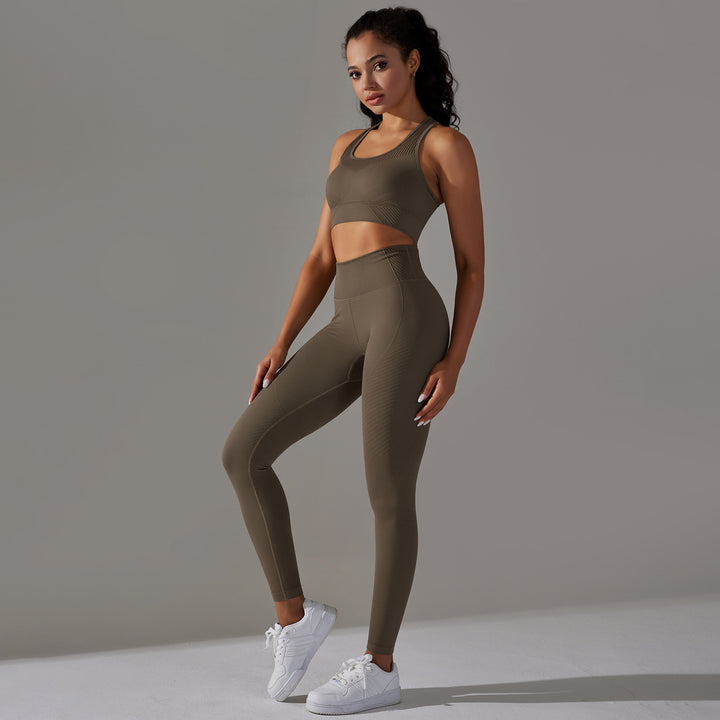 Damen Sport-BH und Hochbund-Leggings Set mit nahtloser Verarbeitung und atmungsaktiven Eigenschaften Drune
