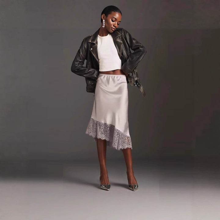 Damen Satinrock mit Spitze und asymmetrischem Saum Drune