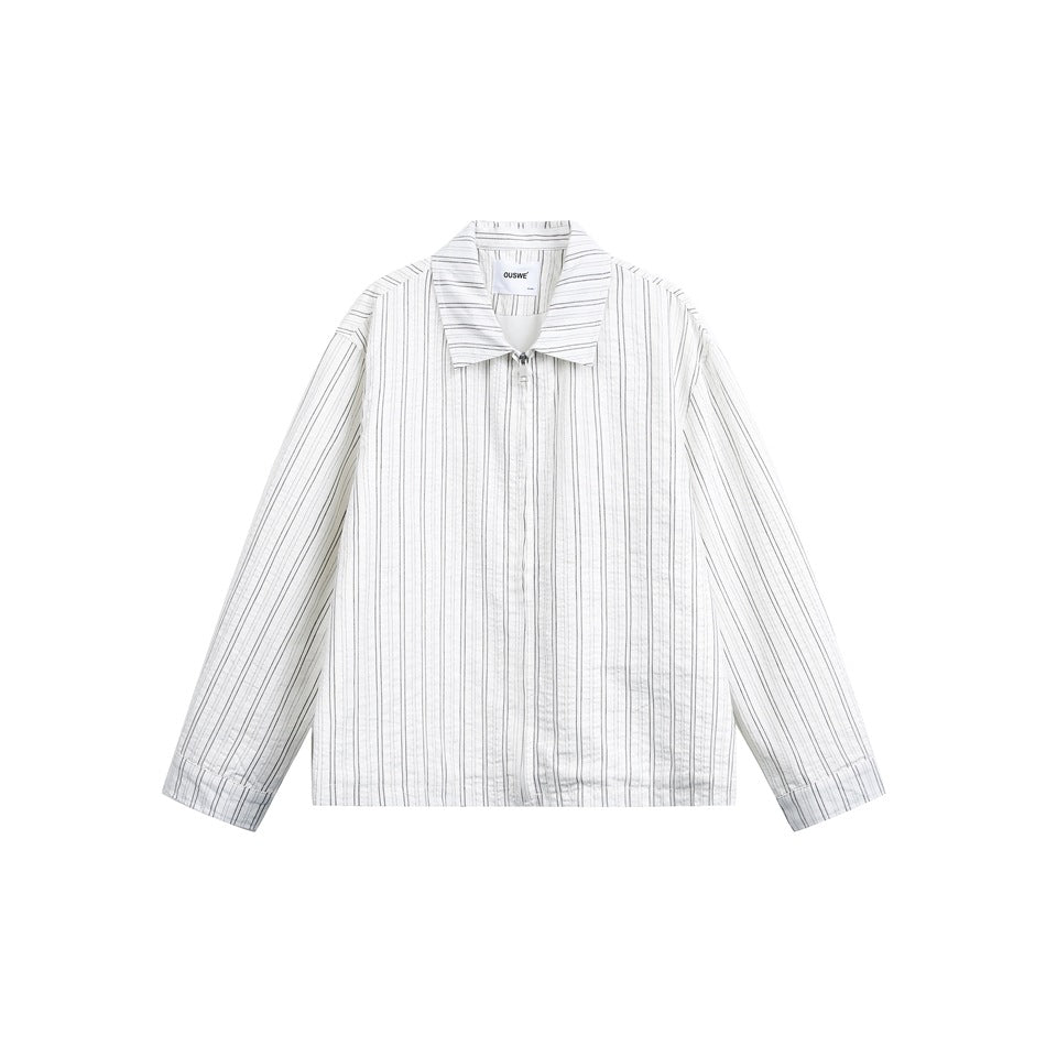 Unisex Leichte gestreifte Overshirt‑Jacke mit Hemdkragen und verdecktem Reißverschluss Drune