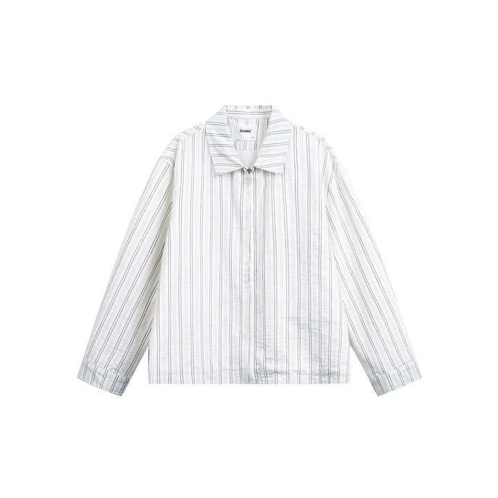 Unisex Leichte gestreifte Overshirt‑Jacke mit Hemdkragen und verdecktem Reißverschluss Drune
