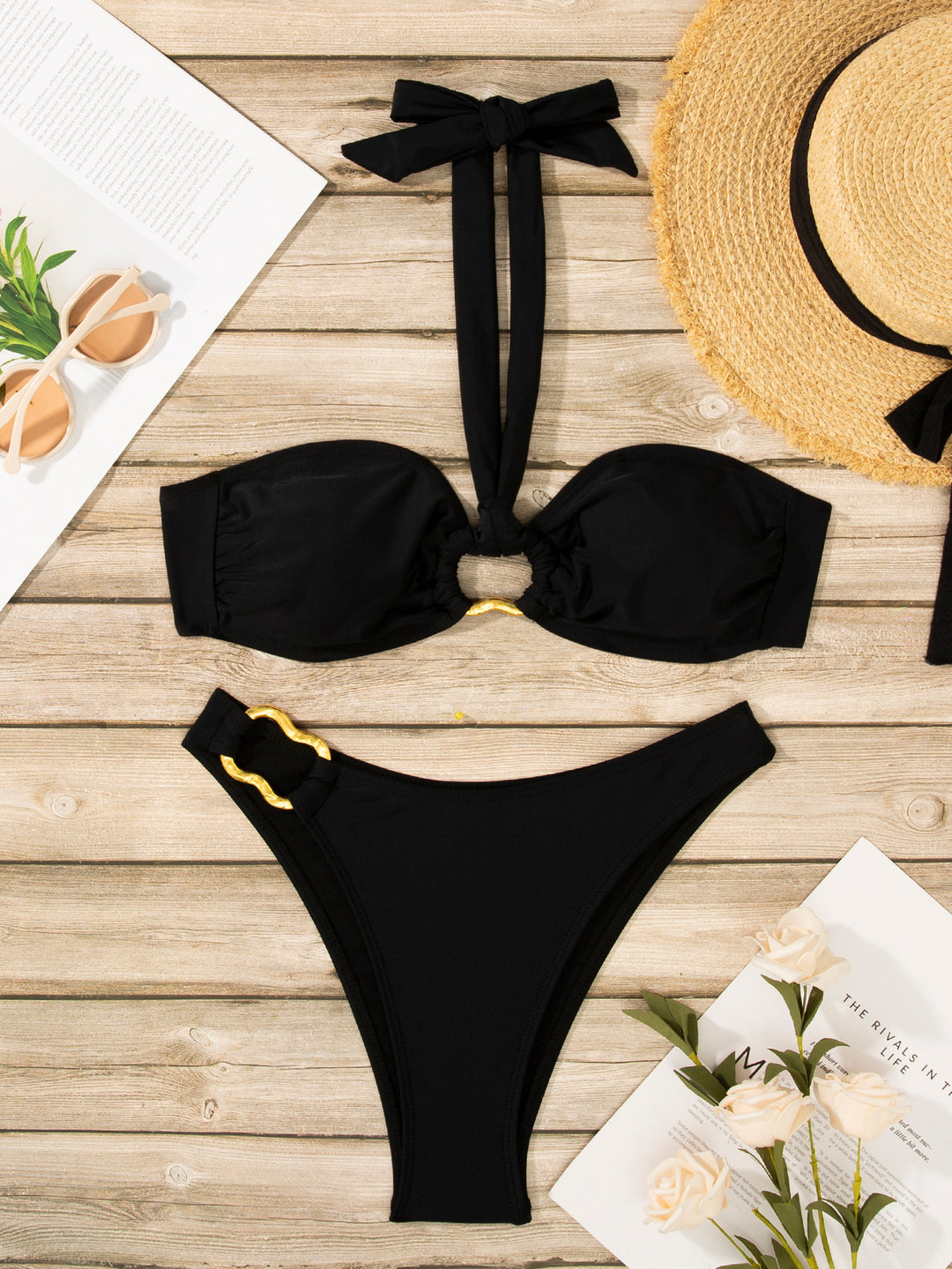 Damen Bikini-Set mit dekorativem Ring und verstellbarem Halterneck Drune