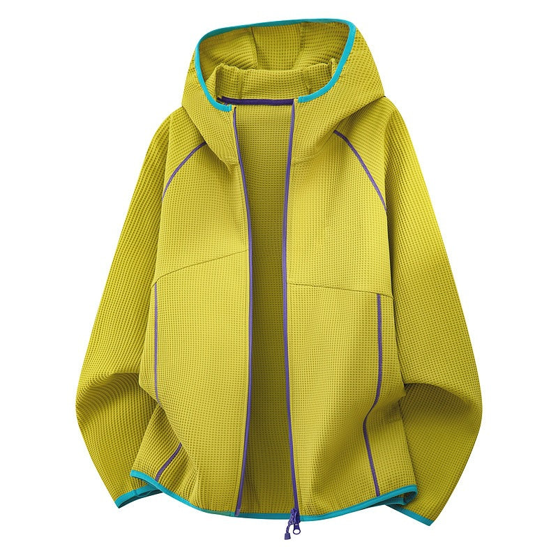 Damen Kapuzenjacke aus atmungsaktivem Waffelstrick mit oversized Schnitt und Reißverschluss Drune