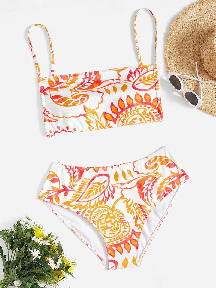 Damen Triangel-Bikini mit fröhlichem Blumenmuster und eleganten Rüschendetails Drune