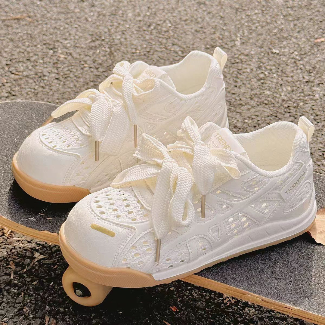 Damen Sportliche Plateau‑Sneaker mit perforiertem Obermaterial und dekorativen Schleifen Drune