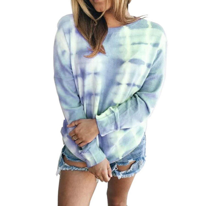 Damen Lockeres Batik-Sweatshirt mit Rundhalsausschnitt, Oversize-Schnitt und Baumwollmischung Drune