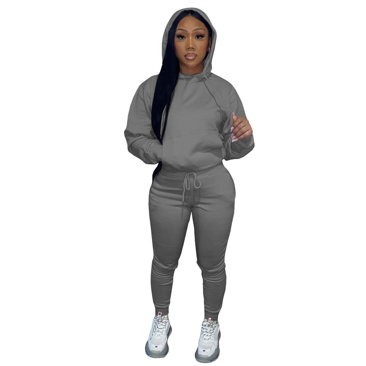 Damen nan Kapuzen-Lounge-Set mit Kängurutasche taillierter Jogginghose und Bündchen Drune