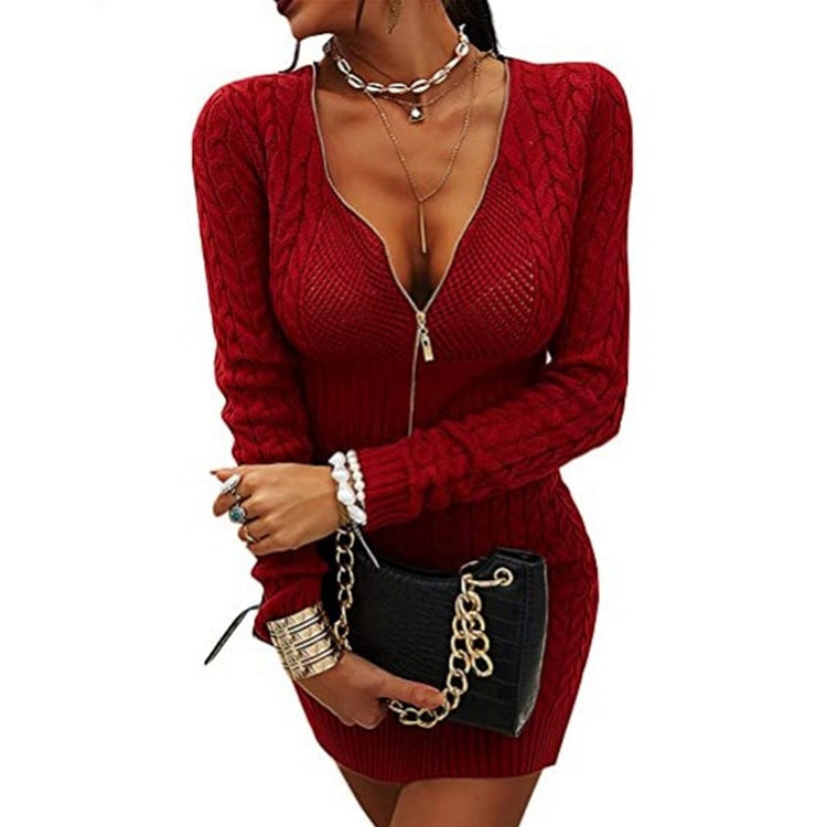 Damen Strickkleid mit Reißverschluss und raffiniertem Zopfmuster Drune