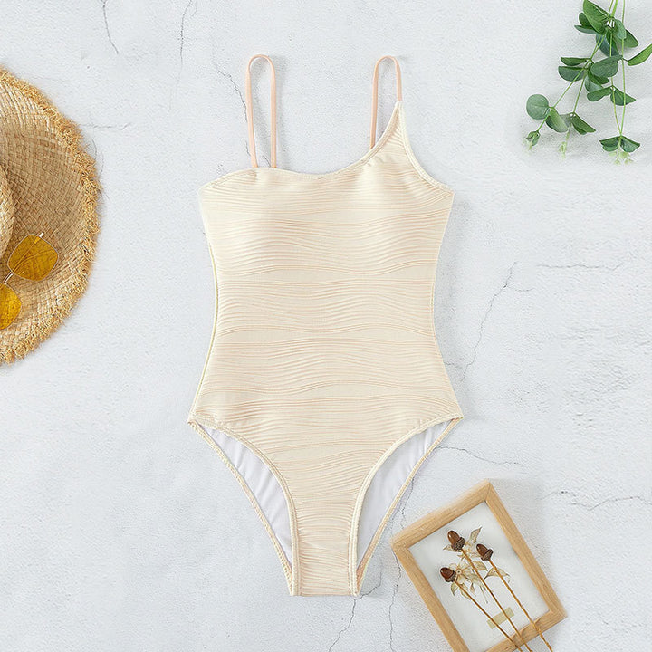 Damen Badeanzug mit eleganter Rippstruktur und asymmetrischem Träger Drune