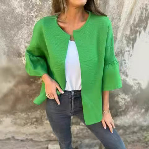 Damen Kurzjacke aus Strukturstrick mit 3/4 Ballonärmeln Drune