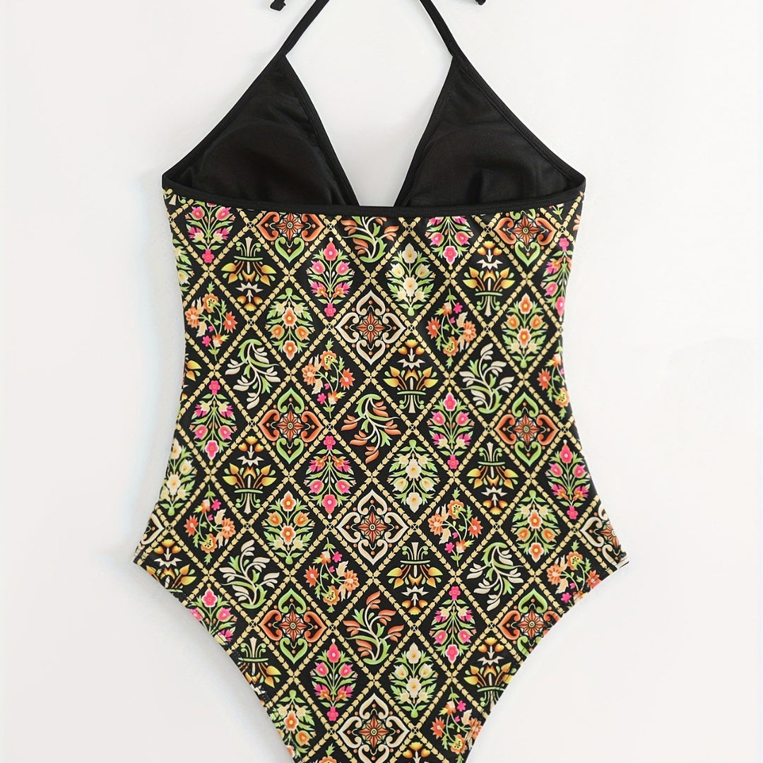 Damen Einteiliger Badeanzug mit modischem floralem Design Drune