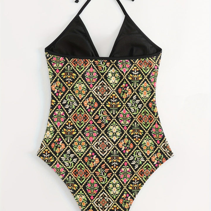 Damen Einteiliger Badeanzug mit modischem floralem Design Drune