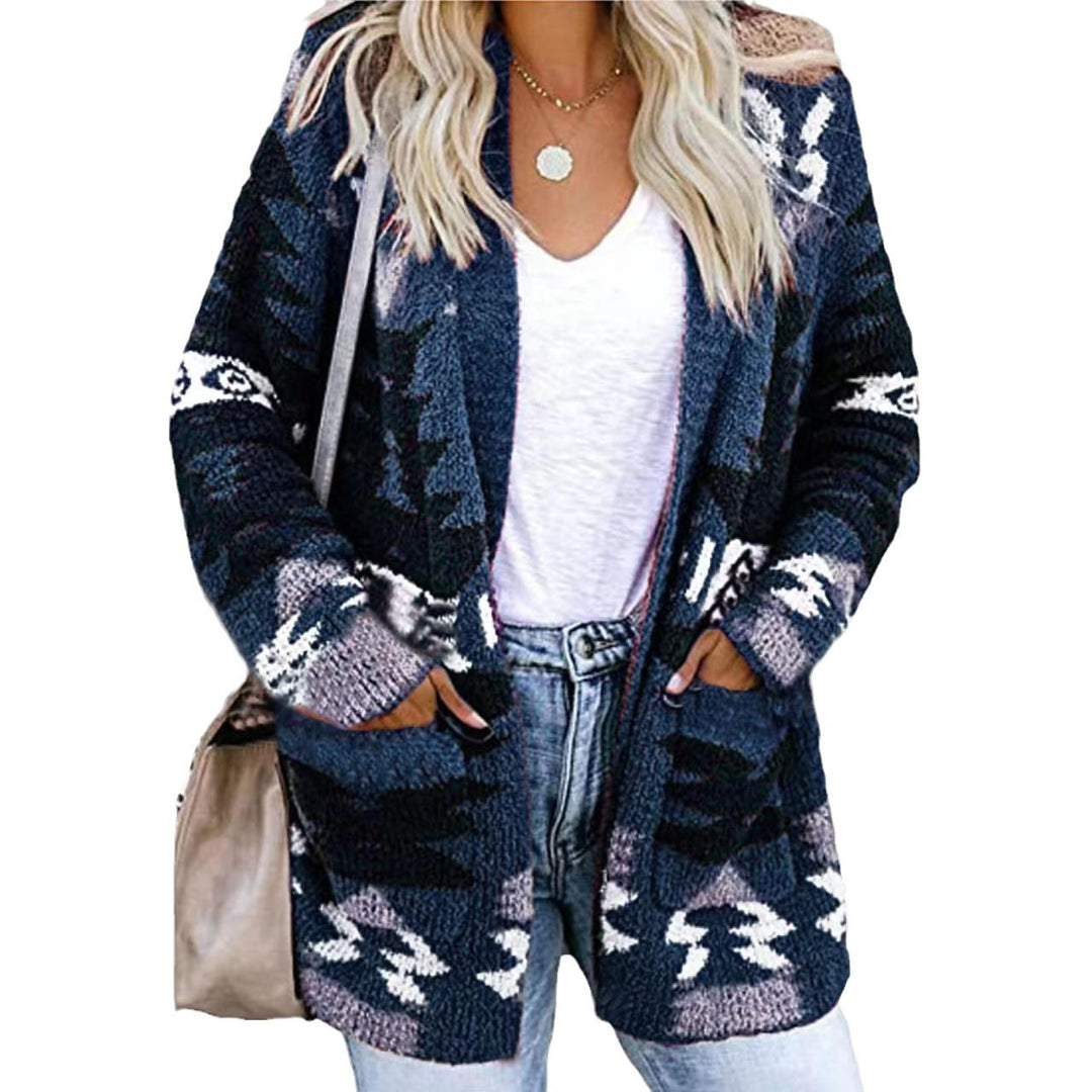 Damen stilvolle Strickjacke mit asymmetrischem Muster und aufgesetzten Taschen Drune