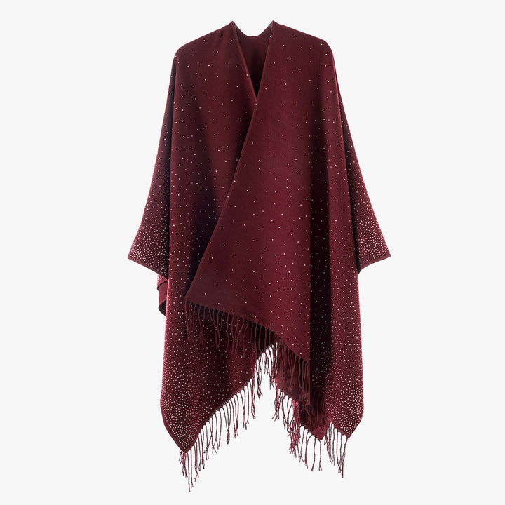 Damen Fransen‑Capeponcho im Oversize‑Fall mit dezentem Pünktchen‑Glanz Drune