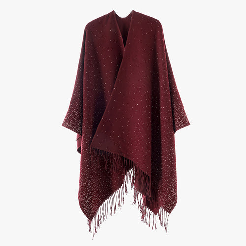 Damen Fransen‑Capeponcho im Oversize‑Fall mit dezentem Pünktchen‑Glanz Drune