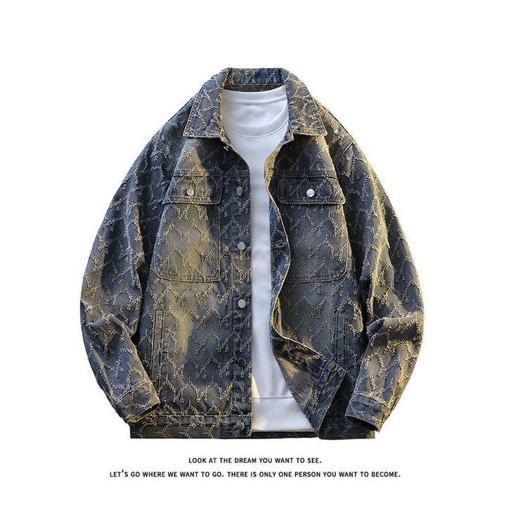 Herren Oversize-Jeansjacke mit gestepptem Allover‑Muster und Brusttaschen Drune