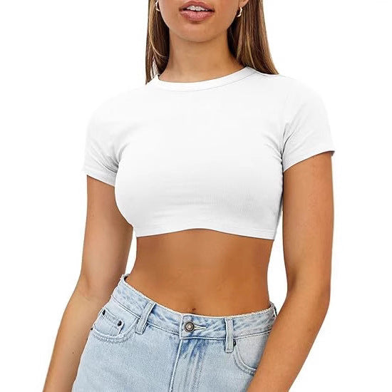 Damen kurzes, figurbetontes Crop-Top aus elastischem Material Drune
