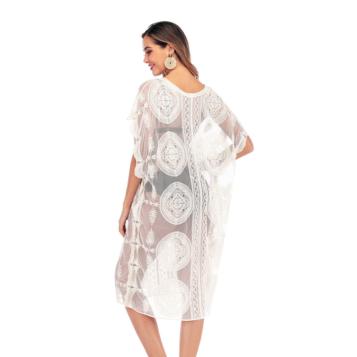Damen Häkel-Strandüberwurf mit elegantem Design und floralen Akzenten Drune