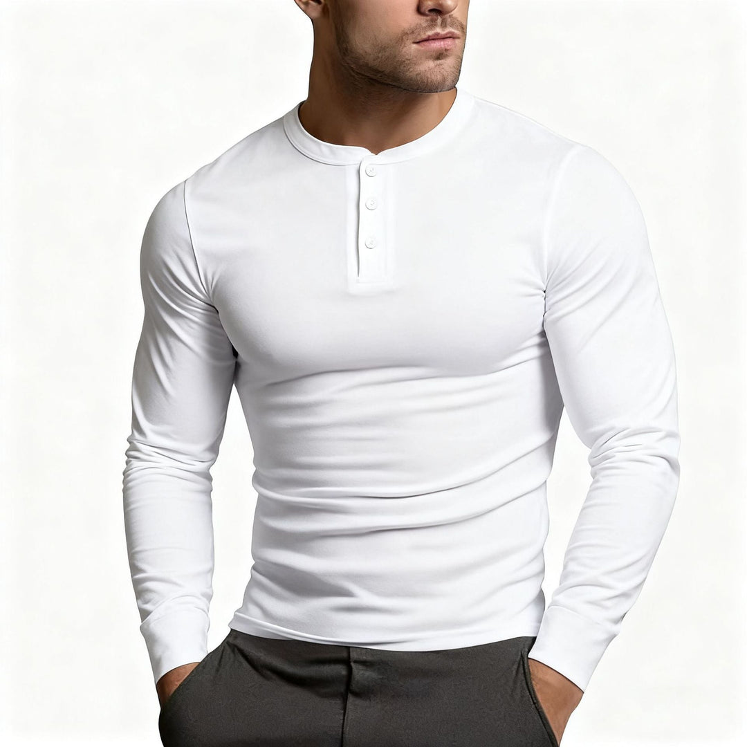 Herren Langarm-Henley-Shirt mit klassischem Knopfdetail und körpernaher Passform Drune