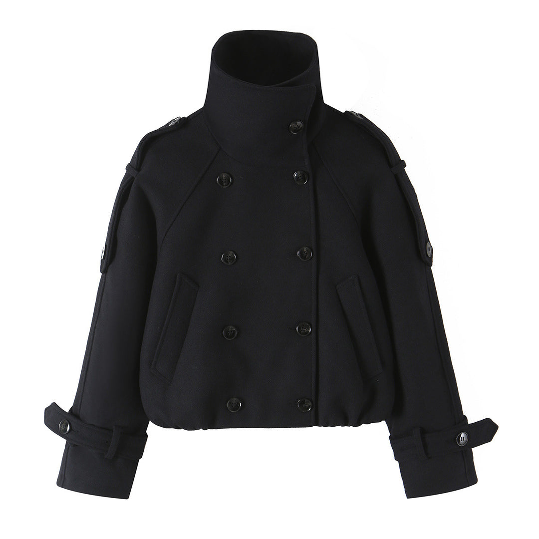 Damen Kurze Doppelreihige Cabanjacke mit hohem Stehkragen und Schulterriegeln Drune