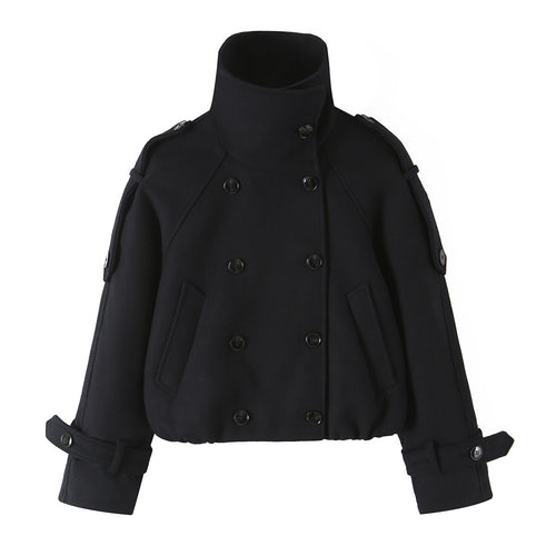 Damen Kurze Doppelreihige Cabanjacke mit hohem Stehkragen und Schulterriegeln Drune
