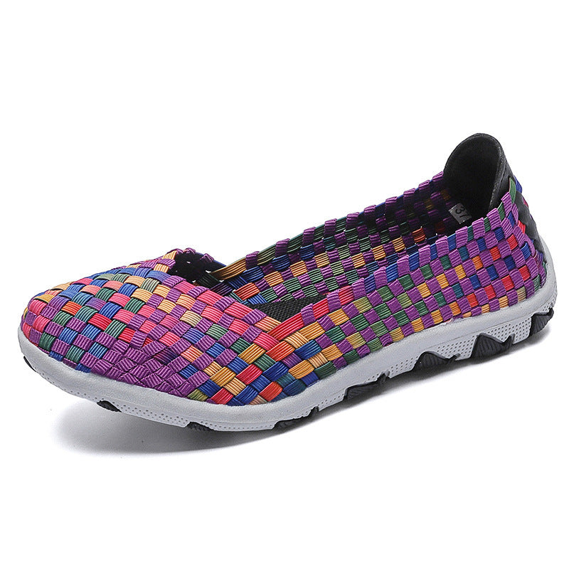 Damen nan gestrickter Slip-On Freizeitschuh mit geflochtenem Obermaterial und rutschfester Flexsohle Drune