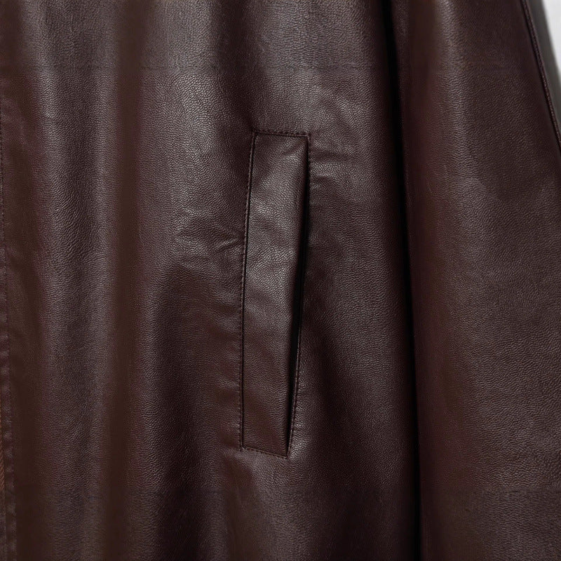 Damen modische Kunstlederjacke mit breiten Ärmeln und praktischen Taschen Drune