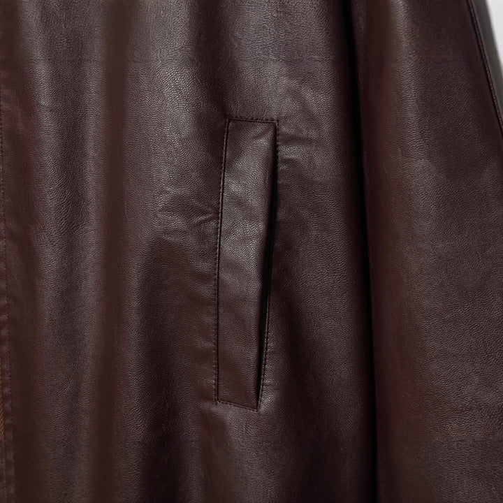Damen modische Kunstlederjacke mit breiten Ärmeln und praktischen Taschen Drune