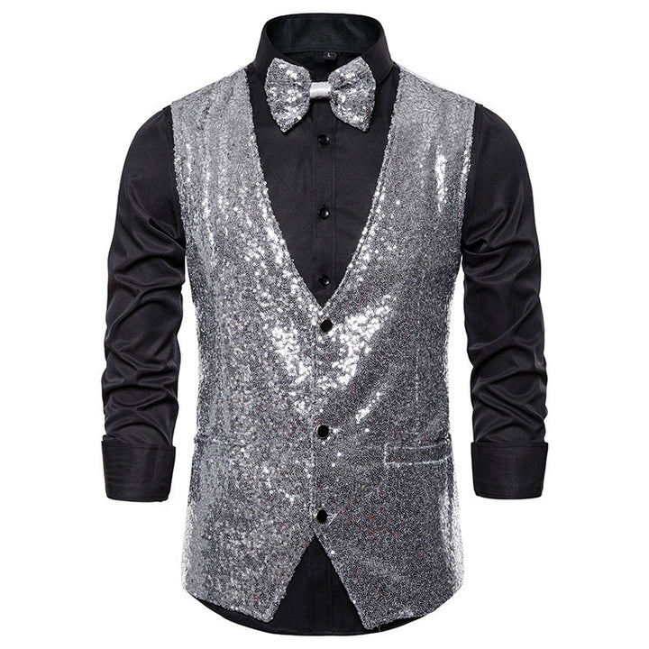 Herren Pailletten Kleid Weste Set Drune