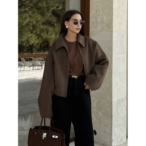Damen Oversized Fleecejacke mit Reißverschluss und Hemdkragen Drune