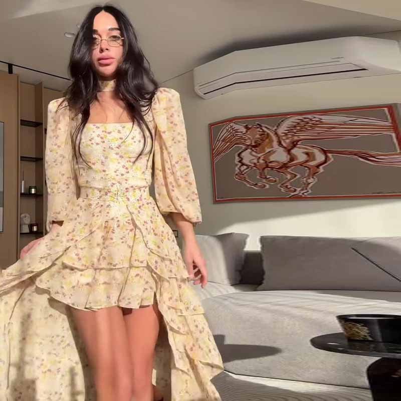 Damen Sommerkleid mit Rüschen und eleganten Puffärmeln Drune