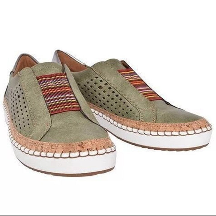 Damen perforierte Slipper-Sneaker mit Elastikeinsatz und Korkoptik-Plateau Drune