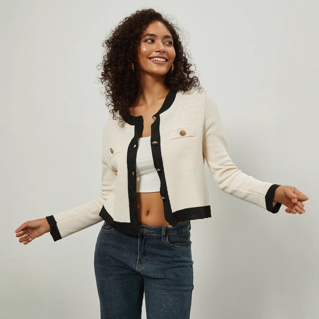 Damen Kurz geschnittene Strickjacke mit eleganten Knopf-Details Drune