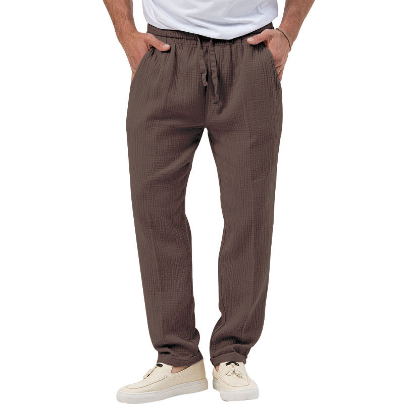 Herren entspannte Crinkle-Freizeithose mit Elastikbund Kordelzug geradem Bein und Eingrifftaschen Drune