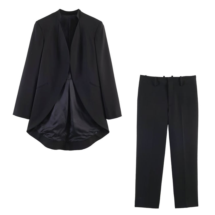 Damen Longline-Blazer mit Vokuhila-Saum und kragenlosem Schnitt Drune