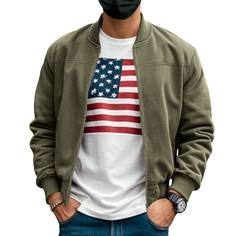 Herren nan Wildlederoptik Bomberjacke mit Reißverschluss und Rippbündchen Drune
