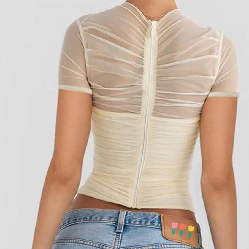 Damen Wickeloberteil mit transparenten Details und figurbetontem Schnitt Drune