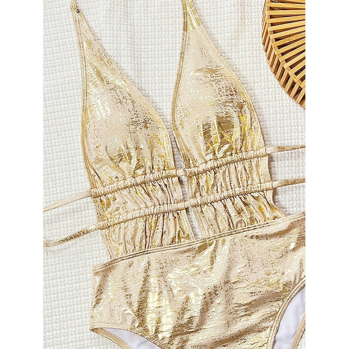 Damen Einteiliger Badeanzug mit raffinierten Cut-Outs und elegantem Gold-Design Drune